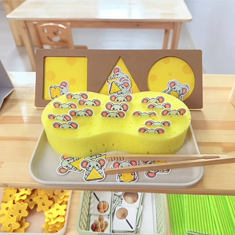 لعبة مطابقة الماوس والجبن لعبة مونتيسوري التعليمية المبكرة للتعرف على الأشكال والتدريب الحركي الدقيق كهدية للأطفال الصغار