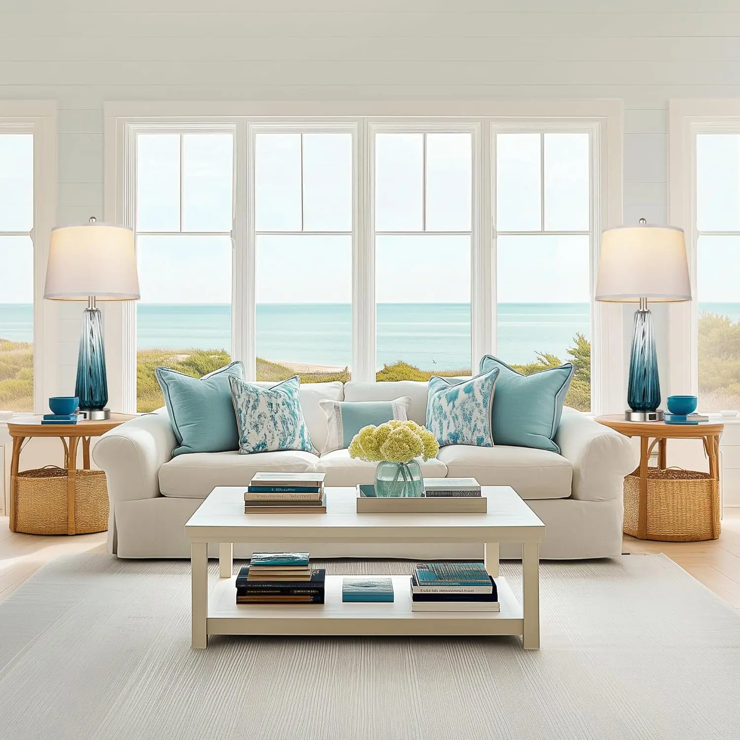 モダンなタッチコントロールテーブルランプ2個セット、USBポート付き、調光可能なガラス製ベッドサイドランプ、リビングルームの装飾に