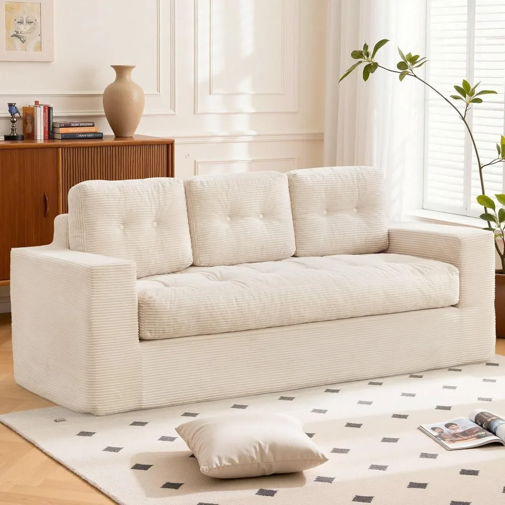 

74-inch Modern Three-seater Sofa with Deep Seat, Comfortable Cloud-shaped Corduroy Fabric