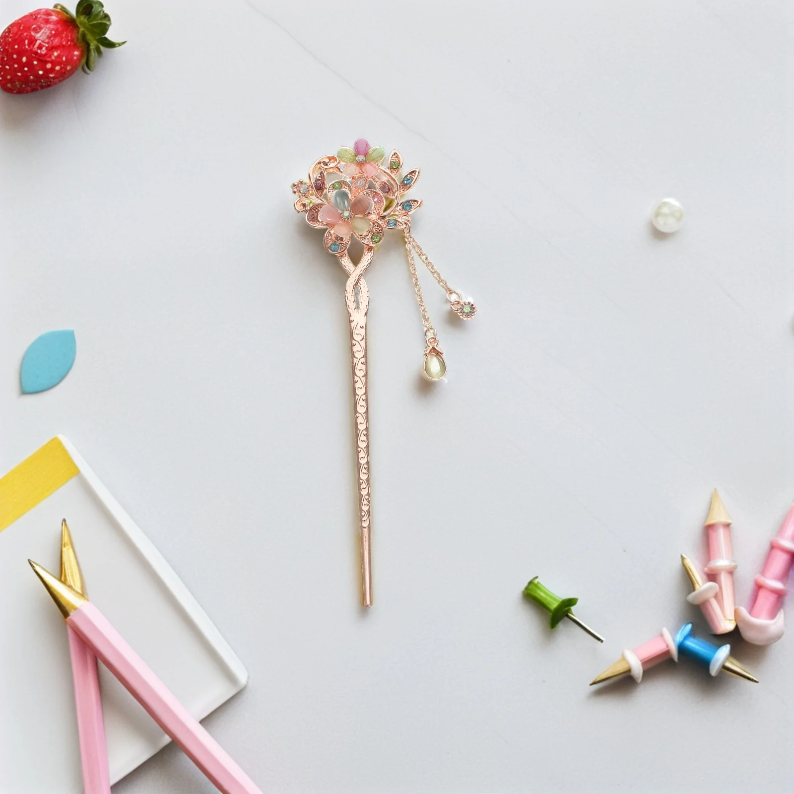 

Twin Flower Pins Chinese Women Hair Accessories Chignon Hairstyle DIY Ancient Decorative Hairpin Gifts