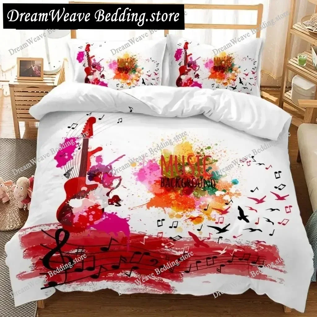 Music Duvet Cover Set Cool Colorful Headset Bedding Set Kids Boys Girls Music Queen King Size Polyester 3D Print Qulit Cover592F