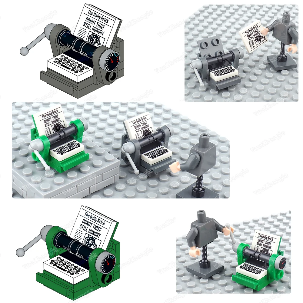 Machine à écrire clé, blocs de construction, modèles de figurines MOC, révolution industrielle, clavier d'ordinateur, équipement de Prototype, jouets de scène assortis