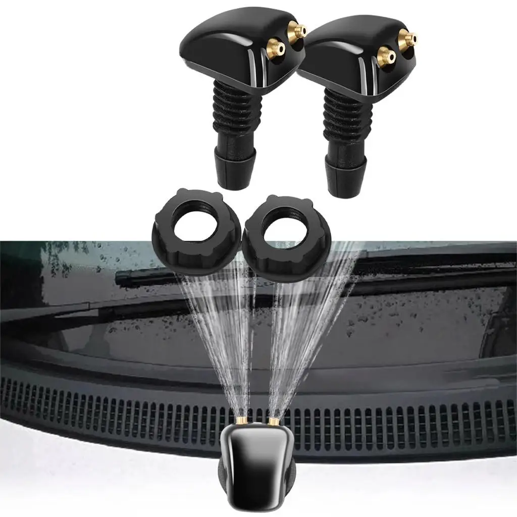 Universal Double Hole Windshield Washer Nozzles Front Car Water Spray Jet Kit Nylon Black Replacement Parts