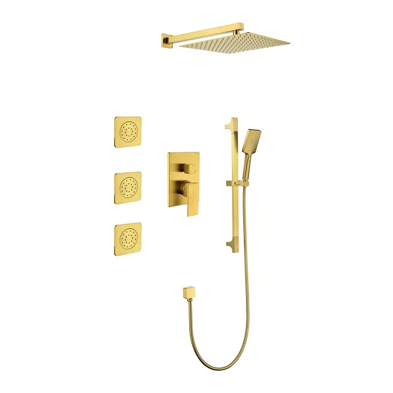 

Shower System with Head, Hand Shower, Slide Bar, Jets, Arm, Hose, Valve Trim, Lever Handles