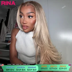 Brown Root Ash Blonde Straight 13X4 13x6 Lace Frontal Human Hair Wigs Transparent Lace 180 Density Ombre Blonde 5x5 Lace Closure