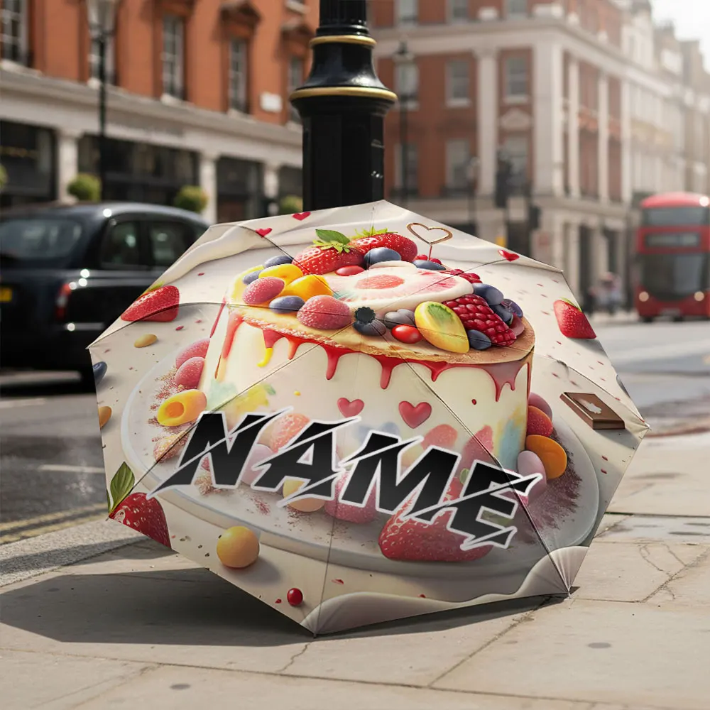 Custom Name umbrella, Fruit Cake Delight: Sweet & Colorful Design Fashion Folding Umbrella for Daily Use, Christmas Gift