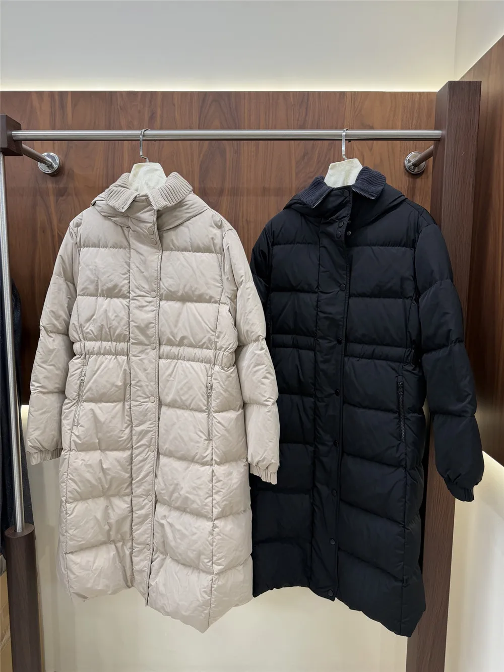 Women’s Premium Thickened Faux-Layered Cashmere and Goose Down Mid-Length HoodedDown Coat