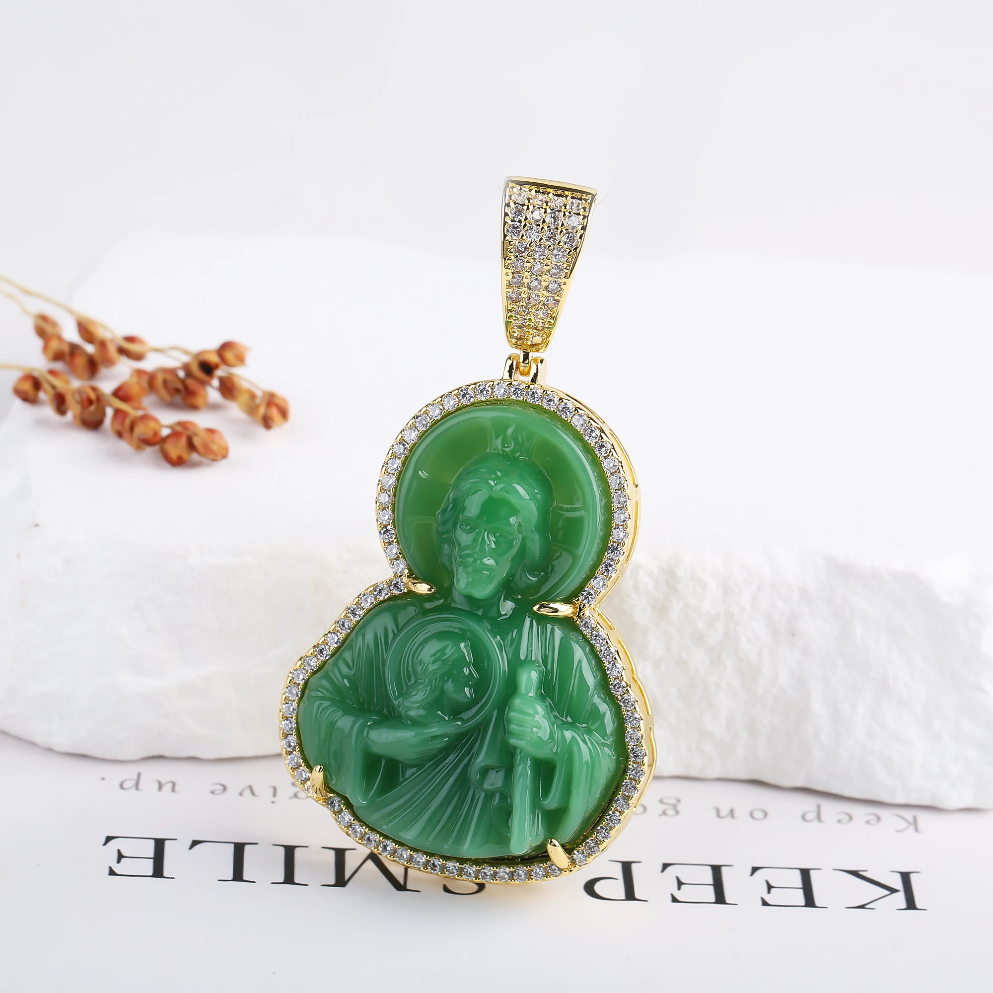 Fashion Man Woman Religious Jewelry Stone Judas Cubic Zirconia Pendant Lucky Amulet Christian Jewelry Luxury  Party Holiday Gift