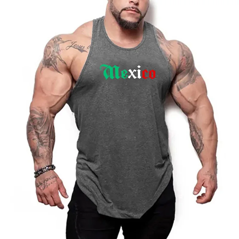 

Mexico Letter Printed Mens Fitness Sport Vests Cotton Breathable Sleeveless Loose Y-back Shirt Gym Bodybuilding Muscle Tank Tops