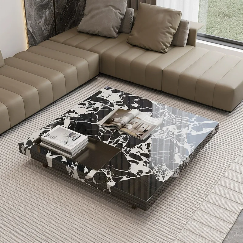 

Natural luxury stone snow mountain orchid coffee table Italian minimalist living room home square Internet celebrity designer fl