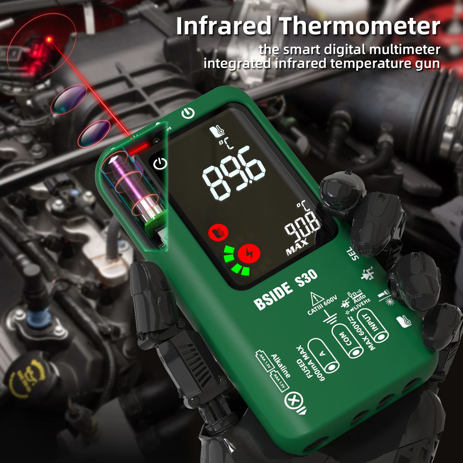 BSIDE Multimetr cyfrowy Inteligentna temperatura na podczerwień 15 V Diodowy tester LED True RMS 9999 DC Napięcie AC Akumulator Multfrage DMM