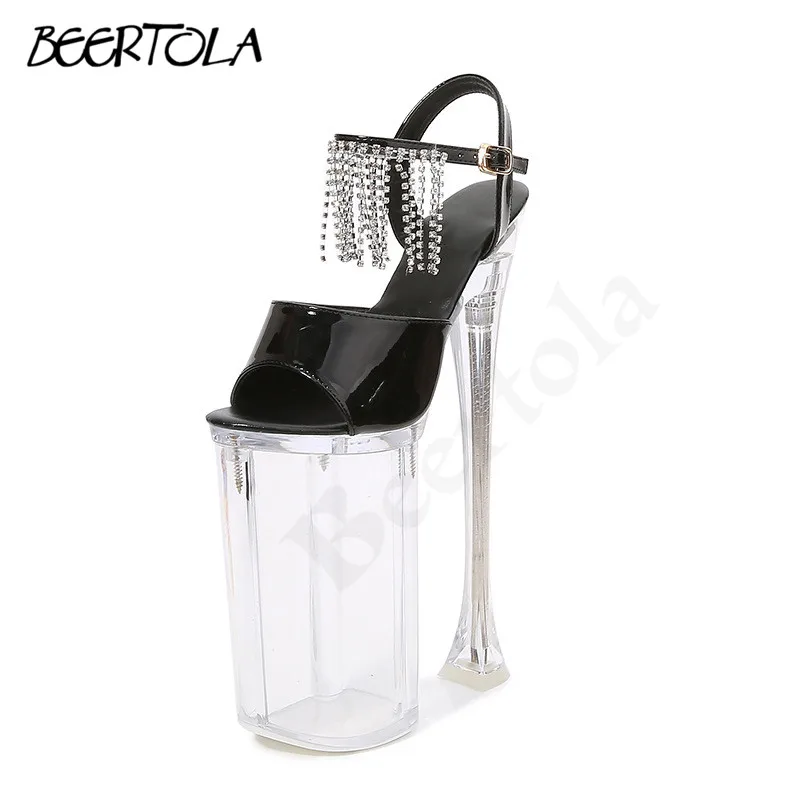 

Women's Rhinestone Tassel Sandals 26CM Super High Heel Nightclub Performance Shoes Catwalk Exaggerated Pole Dance Sandals