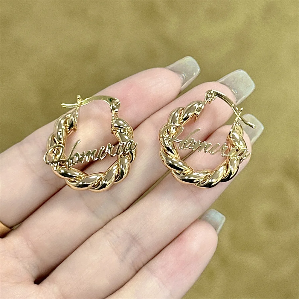 

Customized Name Earrings Personalized 25mm Name Earrings Children's Gold Thick Fried Dough Twists Earrings Fashion Jewelry Gifts