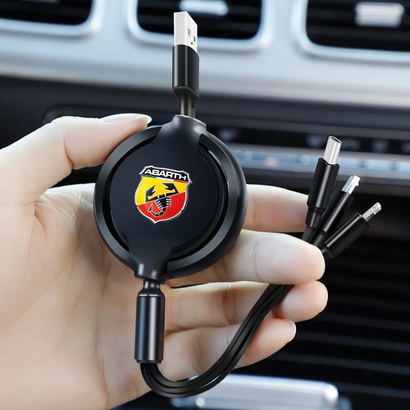 Car Interior 3 In 1 Fast Charger USB Data Cable Accessories For Fiat Grande Punto Abarth Tipo Stilo Ducato Palio 500x Bravo 