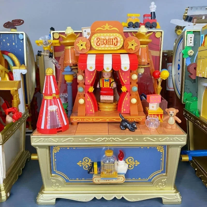 Storybrooke Musical Treasure Chest Building Blocks Music Box Alice Pinocchio Assembled Toy Model Ornaments Holiday Gift