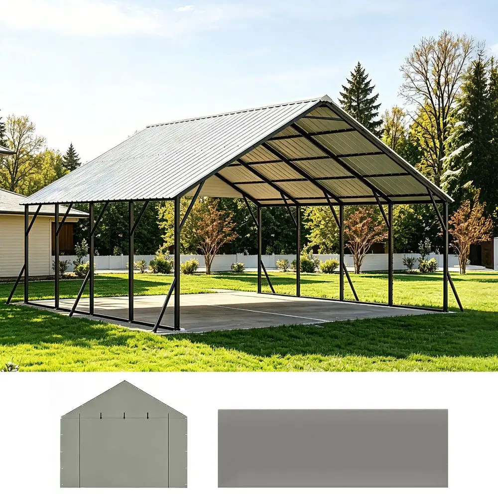 FT Metal Carport with Door and PE Sidewalls