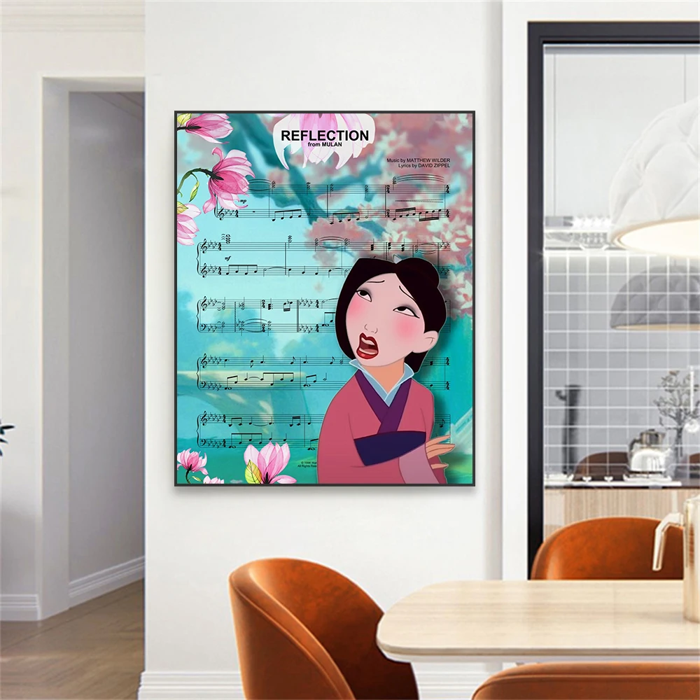 Disney Movie Poster Mulan Sheet Music Wall Art Canvas Painting Prints Kids Bedroom Living Room Decor Home Reading Room Wall Art