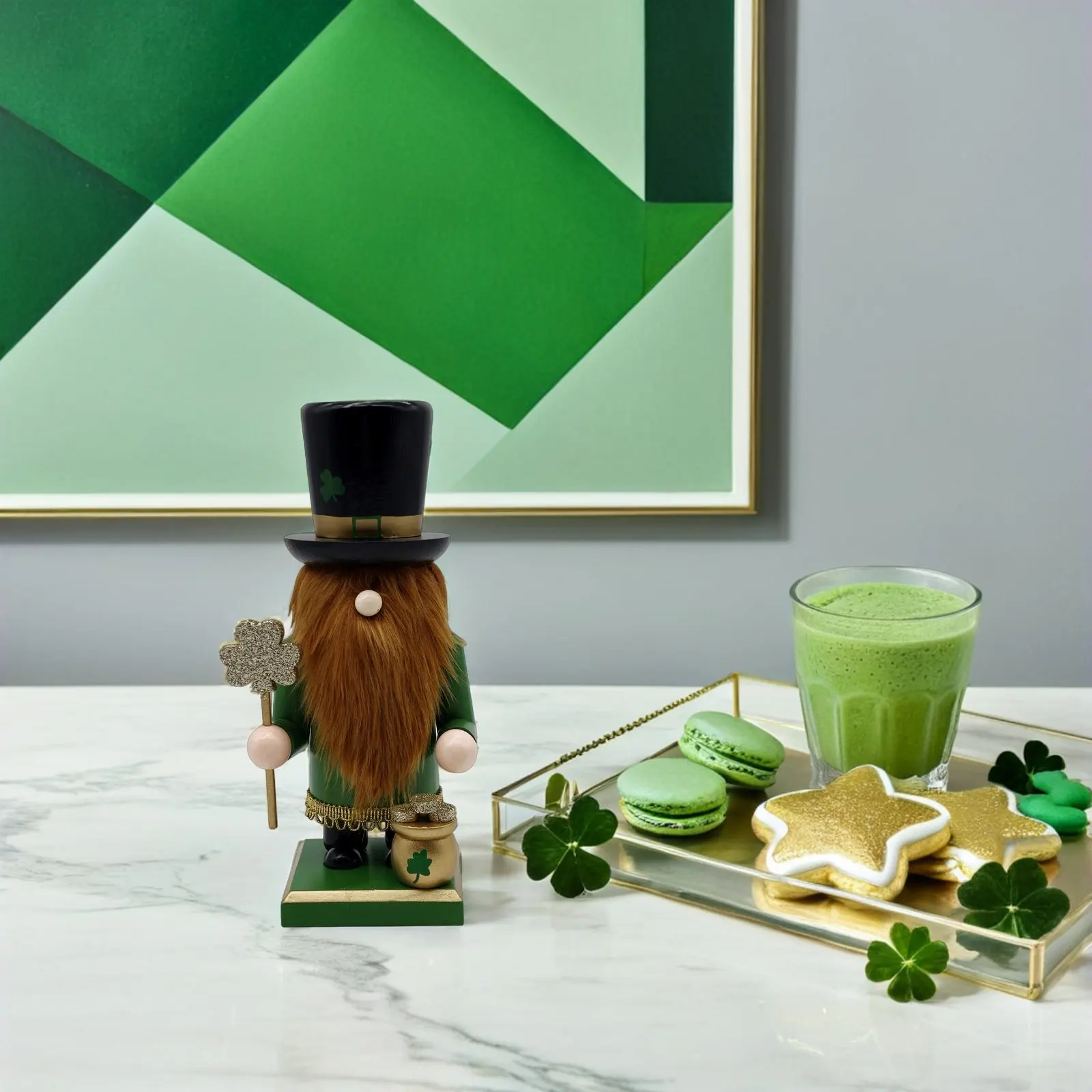 Day Nutcracker Wooden Irish Walnut Soldier 23Cm Shamrock Table Tiered Tray Decor Day Nutcracker Decor