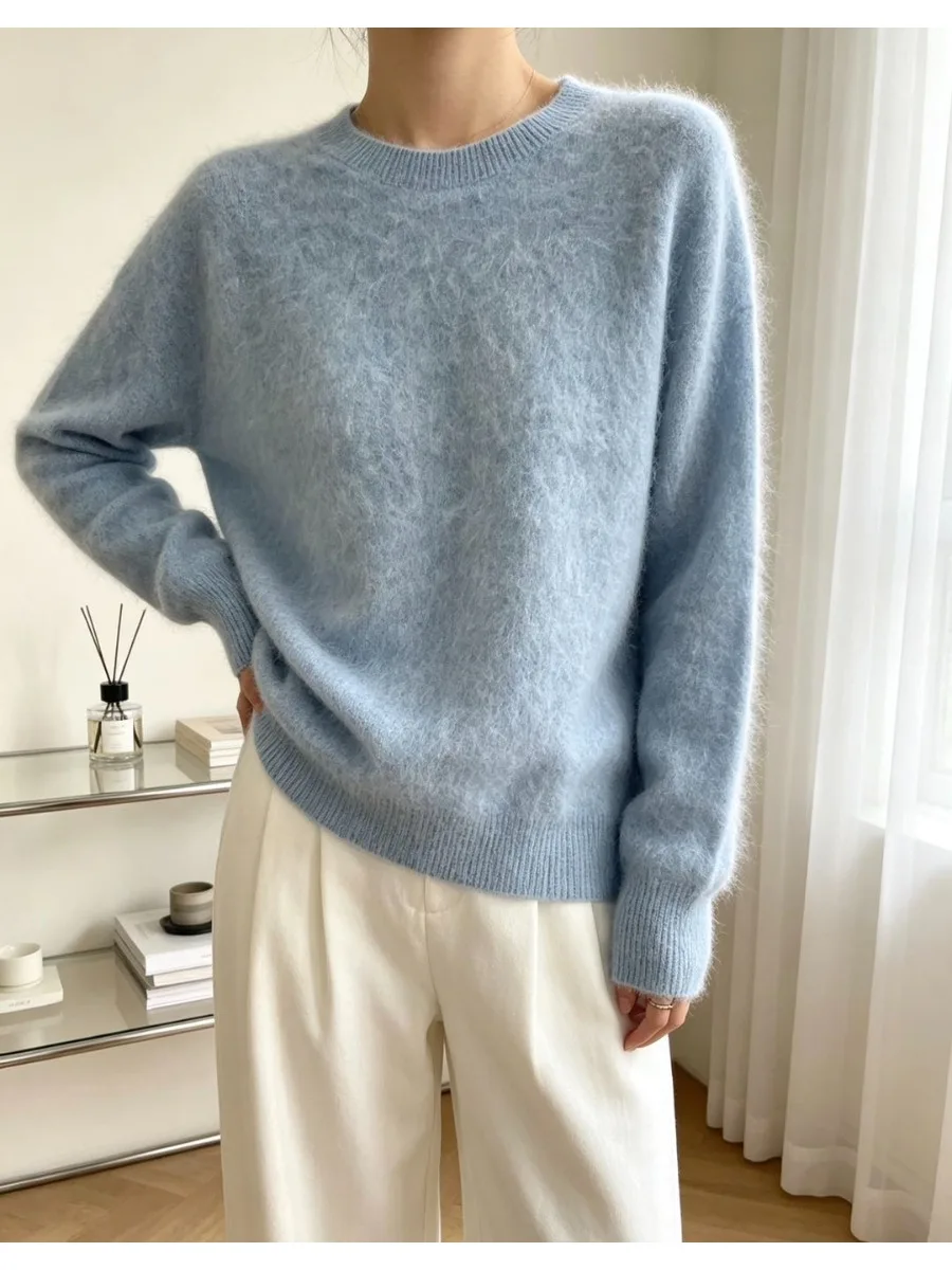 5% Seide 5% Kaschmir 90% Wolle Damen-Pullover Herbst Winter Kaschmir-Pullover O-Ausschnitt Weicher Schicker Gestrickter Pullover Warmer Wollpullover – Detail 9