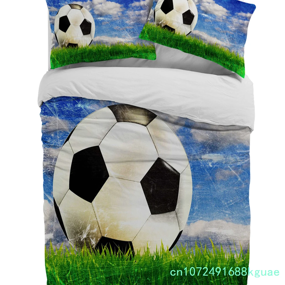 Football Sky Clouds Grass Soccer Duvet Cover With Pillow Case Custom 3pcs Bedding Set Quilt Cover Double Bed Home Textile