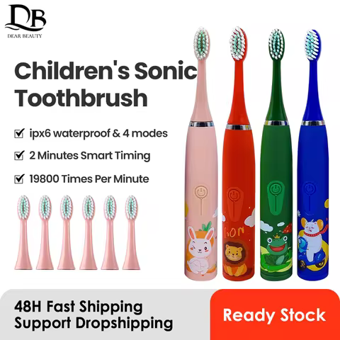 Children Electric Toothbrush Kids Sonic Tooth Brush Rechargeable 4 Modes Tooth Cleaning Teethbrush with Replacement Brush Head