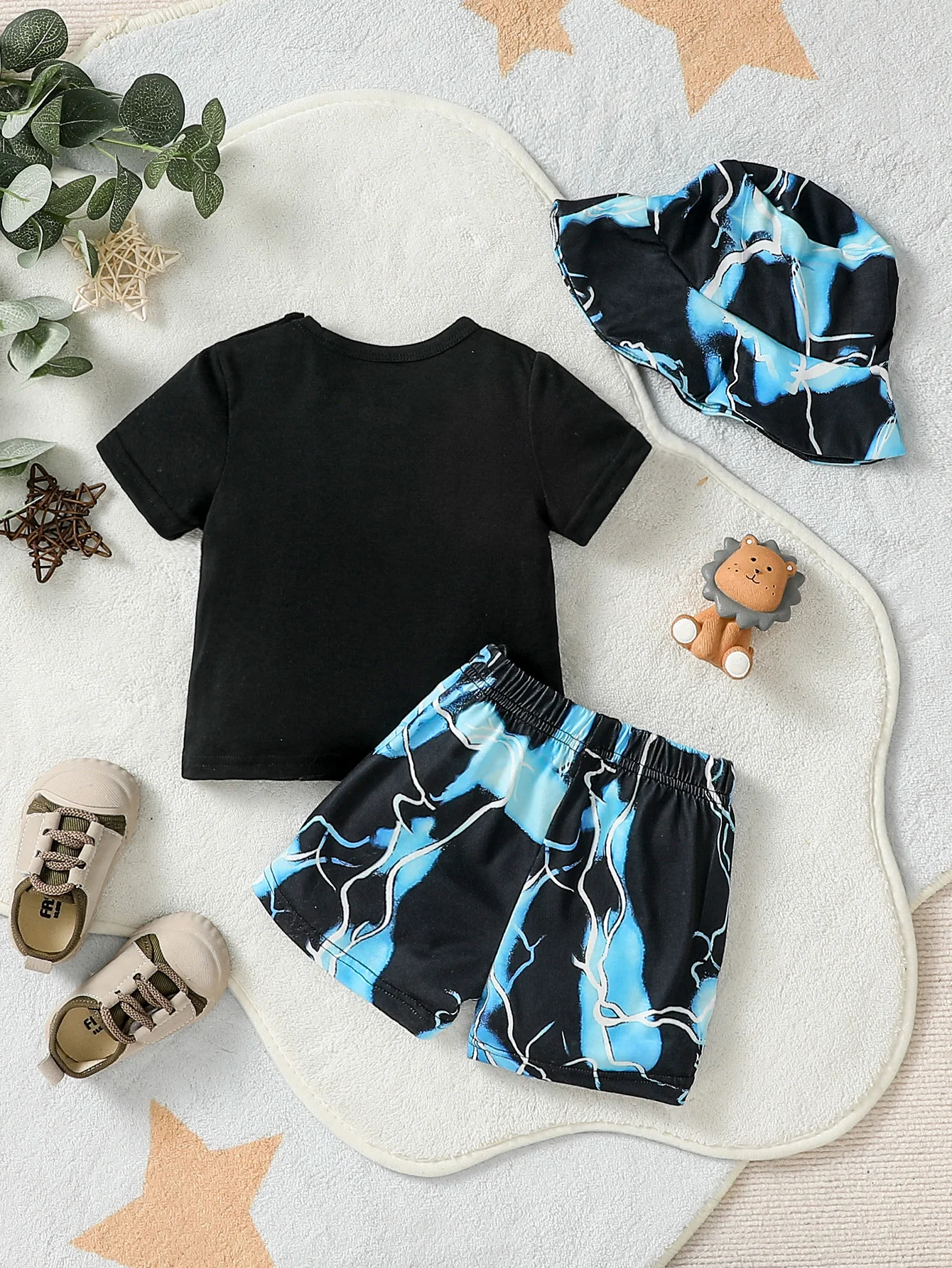 3Pcs Baby Boys Cool Fashion Summer Short Sleeve Top+Short Pants Suit For 1-3Y Streetwear Sets Active Clothes +Hat