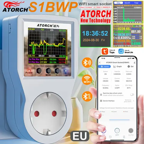 AC85-265V 16A Tuya WiFi 스마트 EU 소켓 전압계 전류계 전력계 곡선 전기 요금 에너지 소비 분석기 모니터