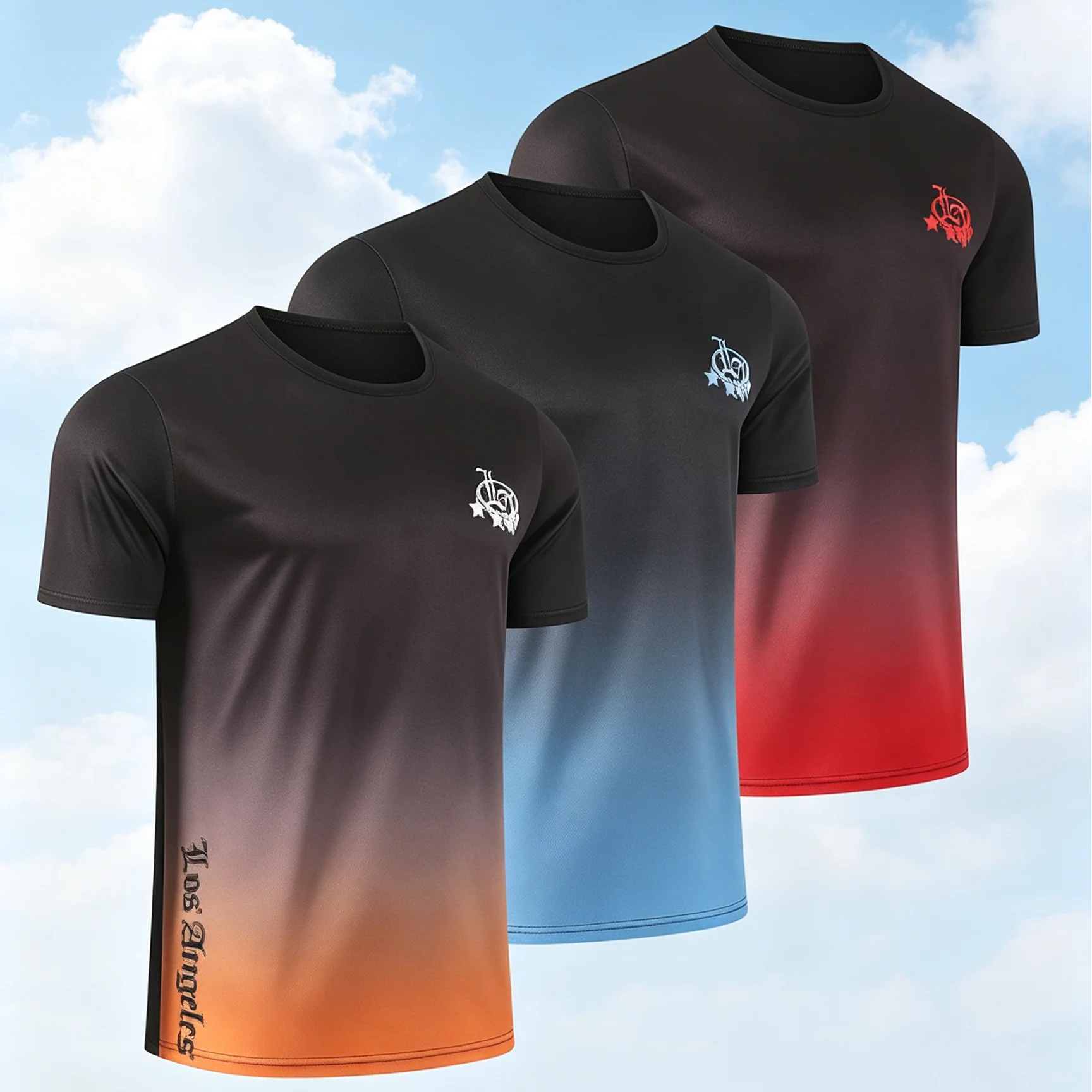T-shirt d'été pour hommes, 2/3 pièces, imprimé dégradé, à manches courtes, respirant, à séchage rapide, confortable, pour la maison et le sport