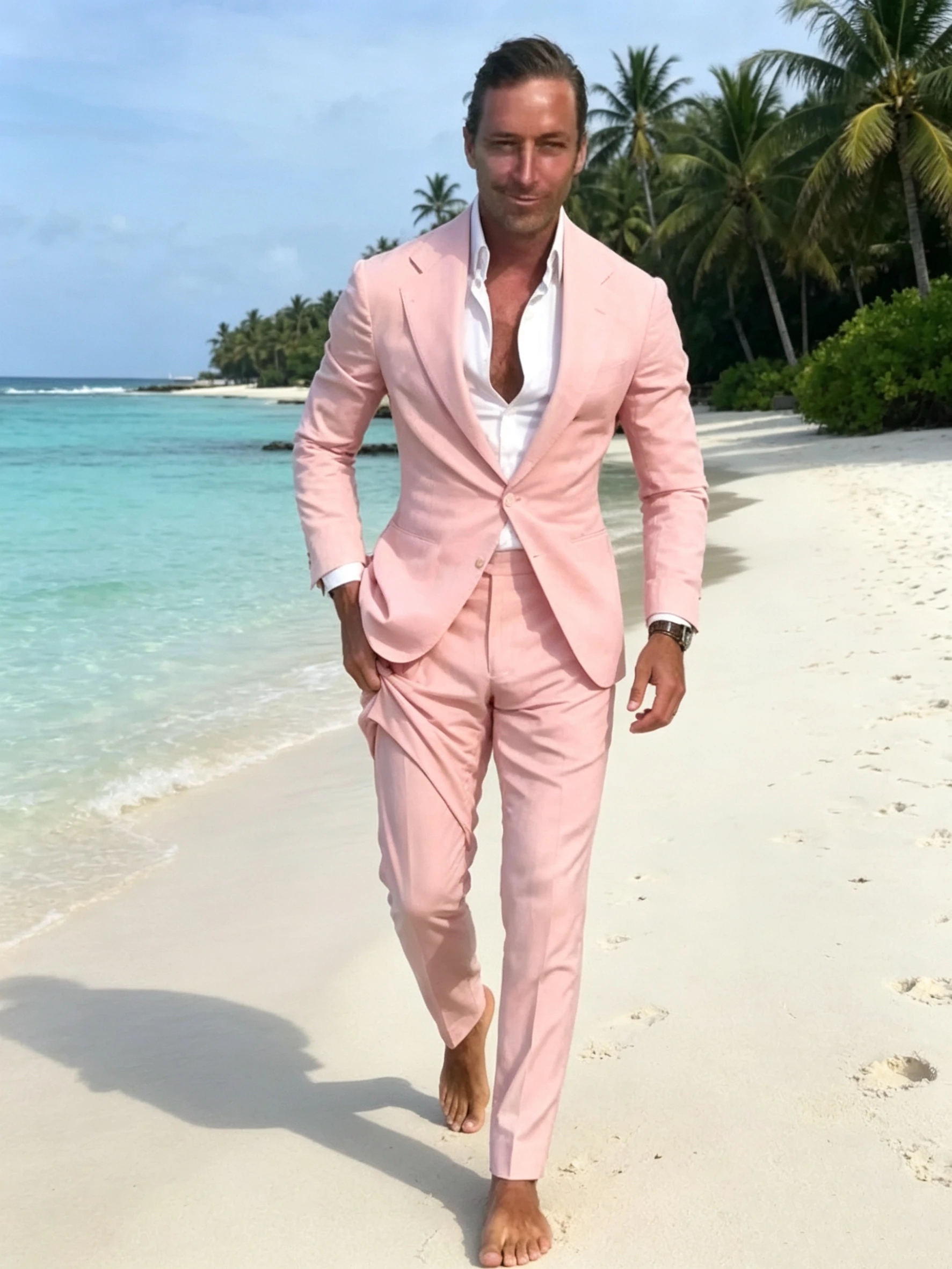 

Casual Men's 2-Piece Pink Groom Suits Notch Lapel Single Breasted Blazer And Pants Set for Office Business And Wedding Outfits
