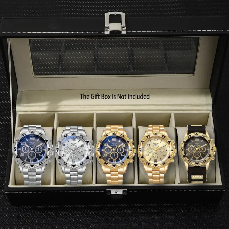 

5 шт., оптовая продажа, внешняя торговля, популярные часы, синее стекло, мужские часы, стальная полоса, кварцевые часы, цифровая шкала, три глаза