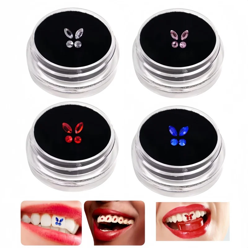 4 قطعة/صندوق الأسنان الأسنان الأحجار الكريمة كريستال الماس مجوهرات الأسنان الجمال فراشة الماس مواد الديكور مجموعة الماس الأسنان #1