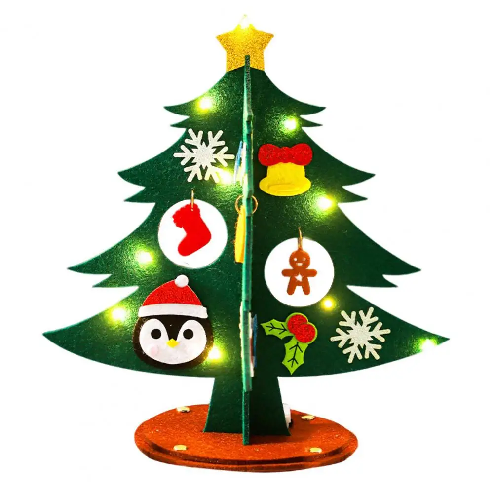 Mini-Weihnachtsbaum-Set, Mini-Filz-Set mit buntem Licht für selbstgemachte Desktop-Dekoration für Kinder und Erwachsene