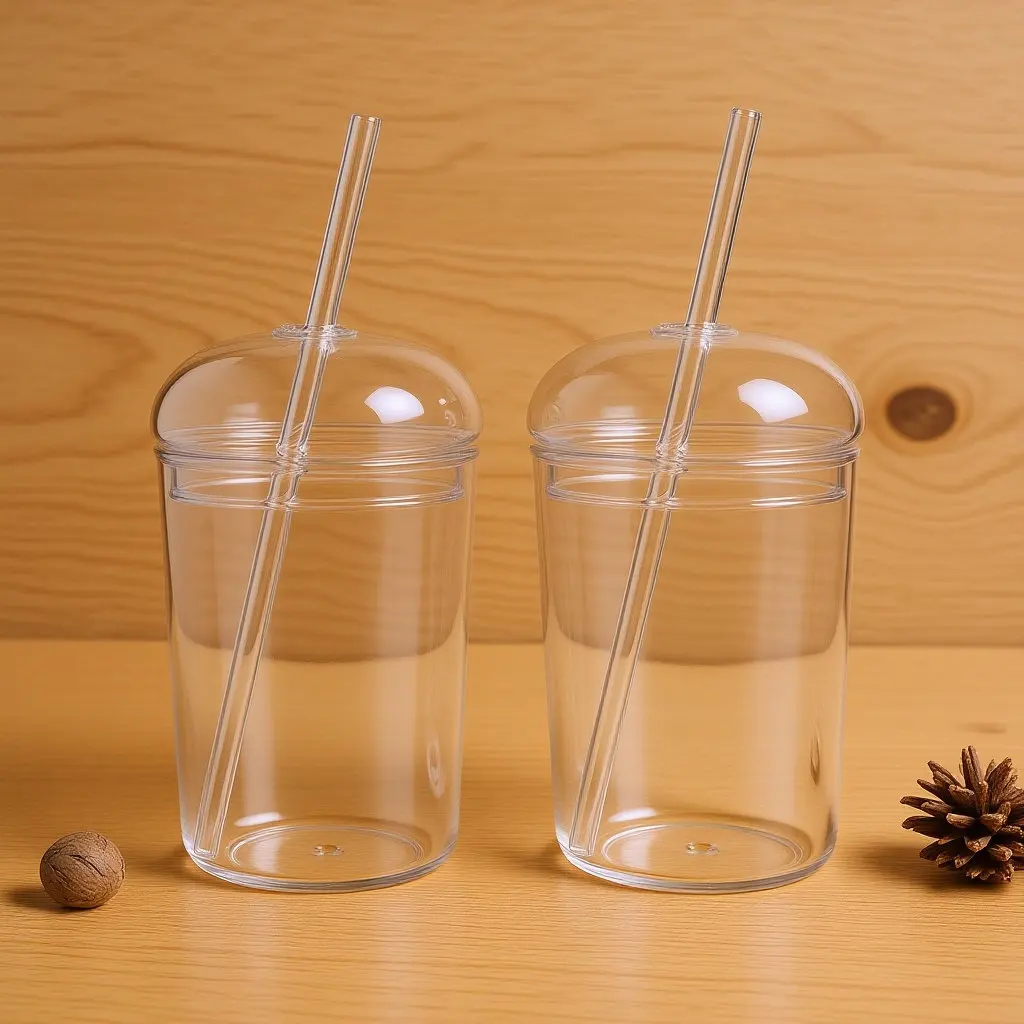 2Pcs Elegant Glass Drinking Cup with Straw and Secure Lid Transparent Tumbler for Water Coffee Juice Home Office Use view 6