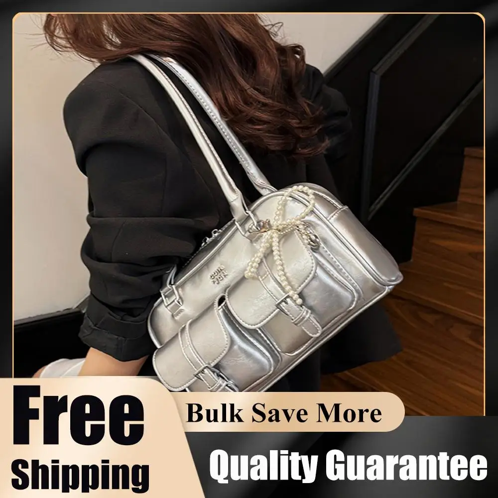 

PU Leather Versatile Underarm Bag Multi-Pocket Commute Bag with Pendant for Women Work Shopping Travel Daily Use