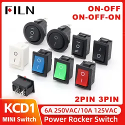FILN 1Pcs 5Pcs 20Pcs KCD1-101 MRS-101 2Pins on Off Mini Rocker Switch 10A 125VAC Snap in for Easy Installation 21x15mm 6A 250VAC