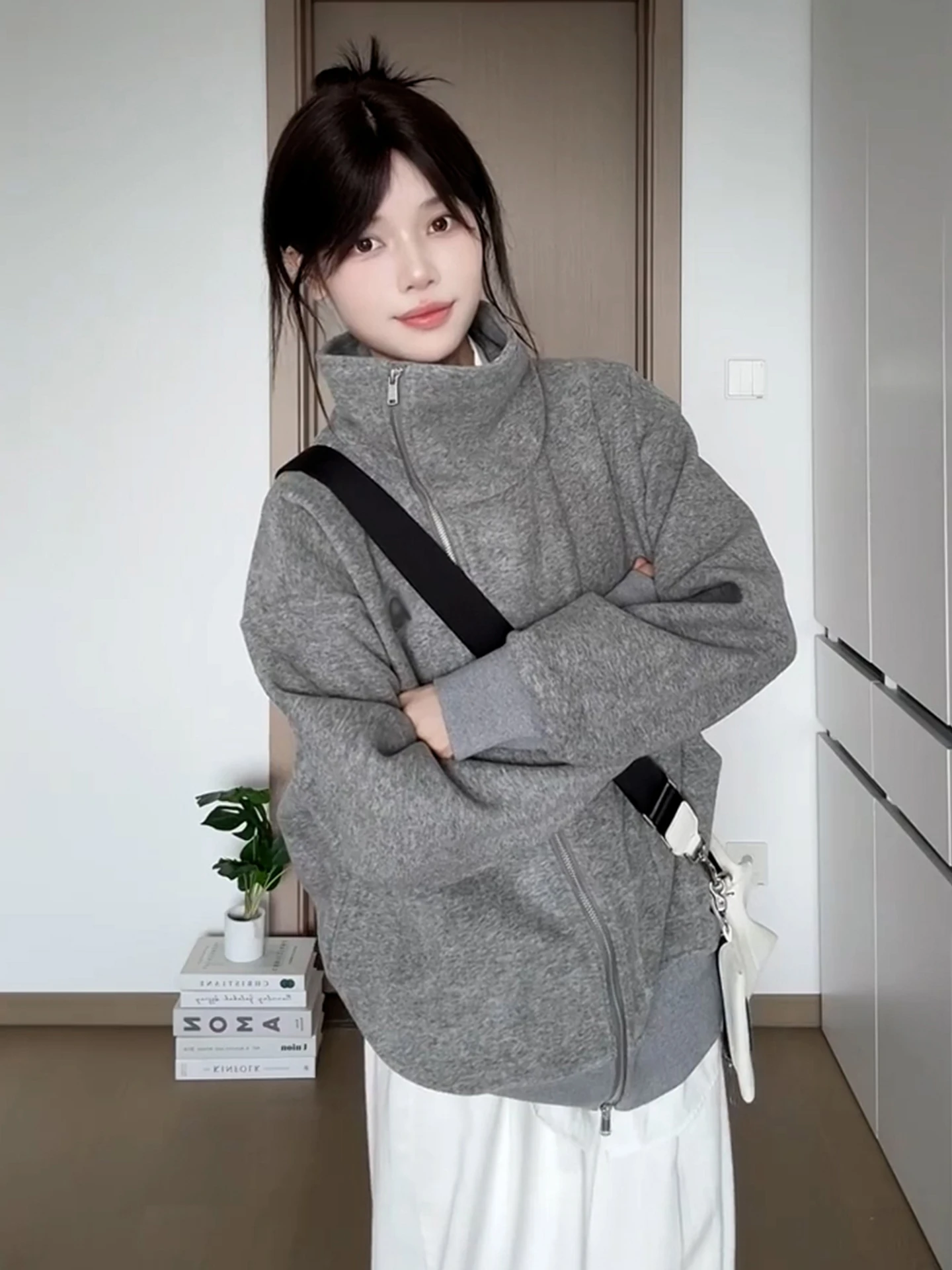 American Sle Retro High Collar Sweatirt Cardigan Women's Loose Zipper Jaet Top Autumn Winter New Sle Comfortable Oute...