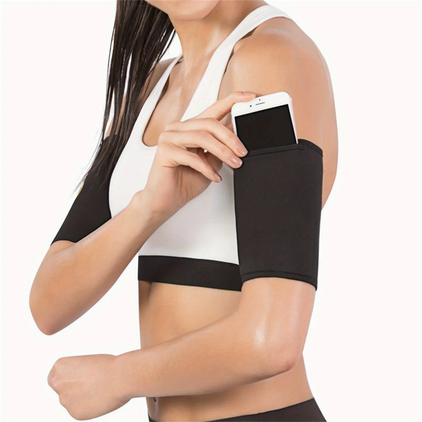 A Pair of Women's Sleeves, Designed To Absorb Sweat and Slim Down During Yoga, Running, and Exercise with A Mobile Phone Handbag