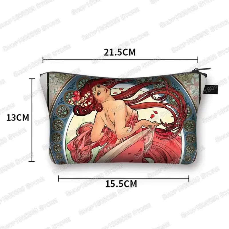 Alphonse Mucha Print Cosmetic Case Oil Painting Makeup Bag Women Outdoor Multifunction Travel Cosmetic Bag Toiletry Bags Gift