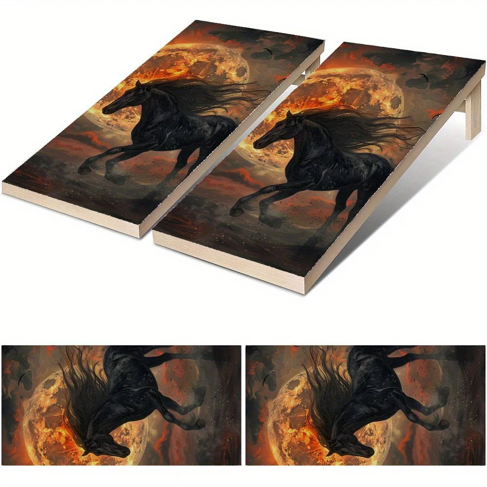 

Водонепроницаемая виниловая доска Moonlit Black Steed Cornhole Board, дизайн настольной игры из ПВХ для игр на открытом воздухе, идеально подходит для занятий спортом и отдыха