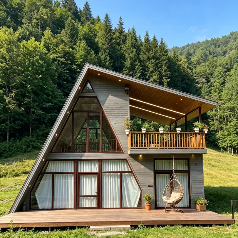Customized Modular Tiny Home With Triangle Roof Steel Frame Prefab Villa For Outdoor Camping And Weekend Retreat