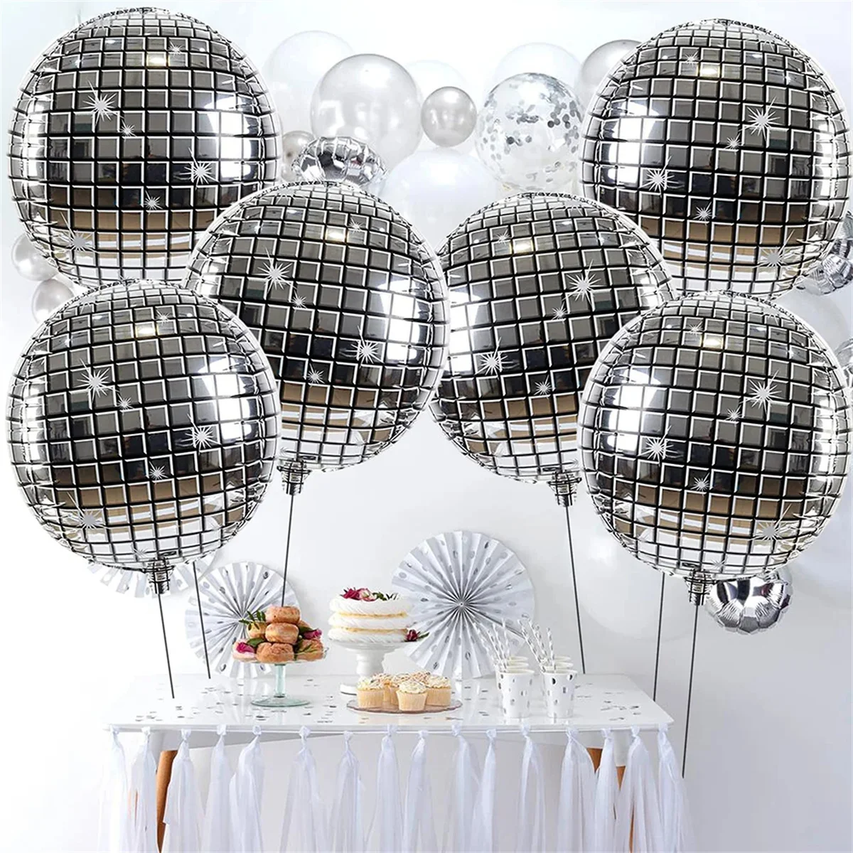Disco Balloon 6 pcs, 22 inch Large Disco Balloons, 4D Silver Laser, Disco Birthday Party Decoration