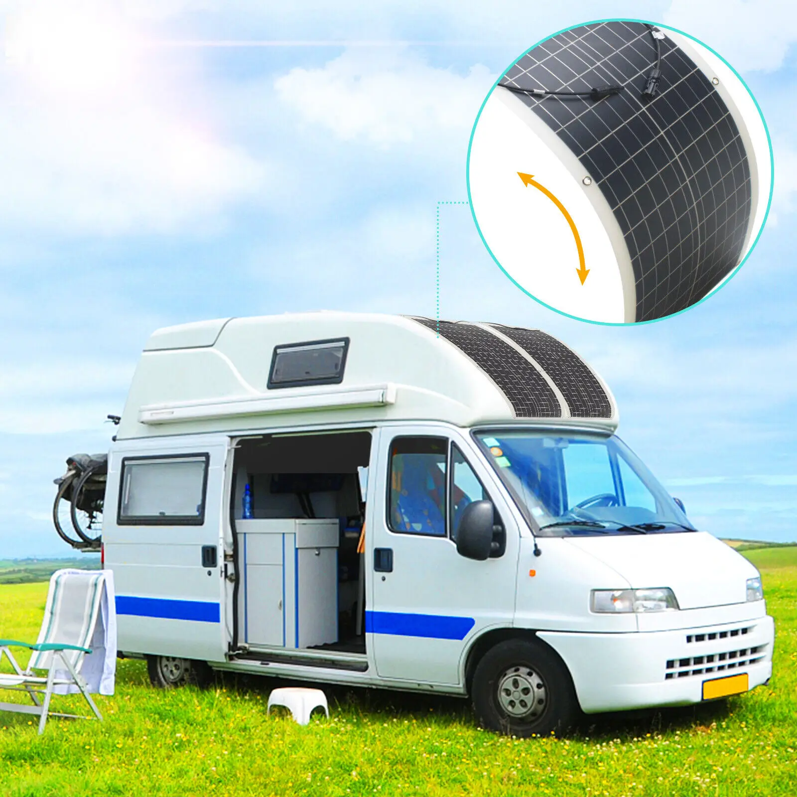 Imagem -02 - Kit Painel Solar Flexível Bateria de Carga Solar Banco de Energia Solar em Casa Controlador 30a Camping rv 200w 100w 12v 24v Pcs