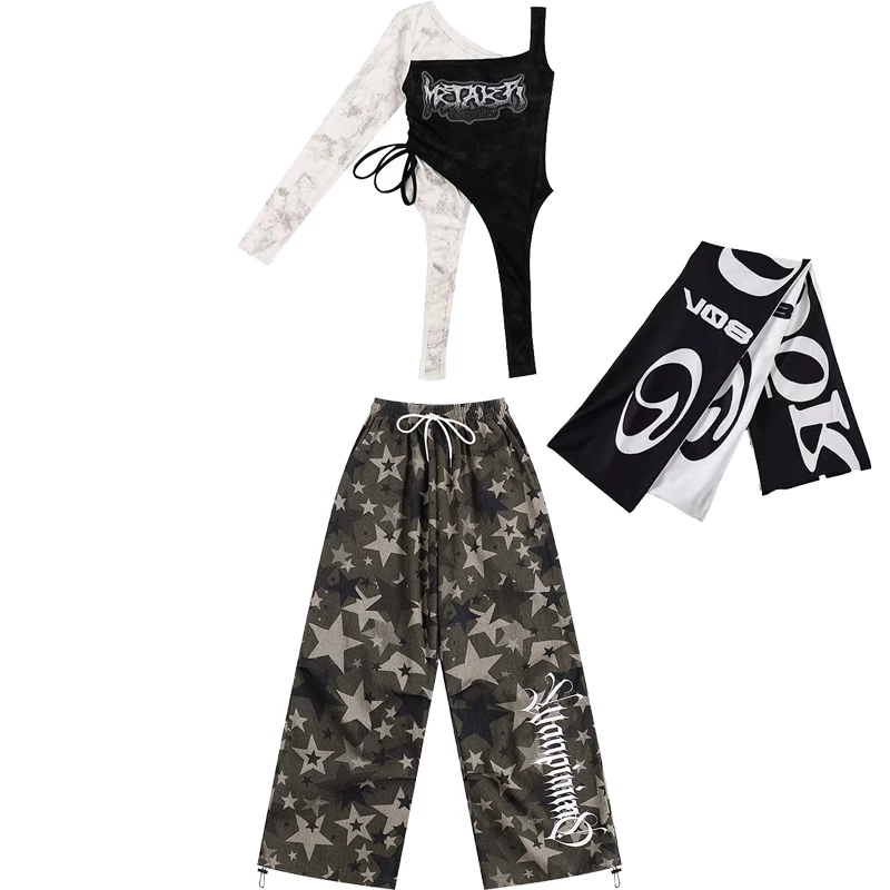 ملابس رقص الجاز للأطفال لعام 2025 ملابس Kpop للفتيات مجموعة ملابس الرقص في الشوارع سترة سوداء سراويل فضفاضة ملابس الهيب هوب الهذيان DQS21477 #6