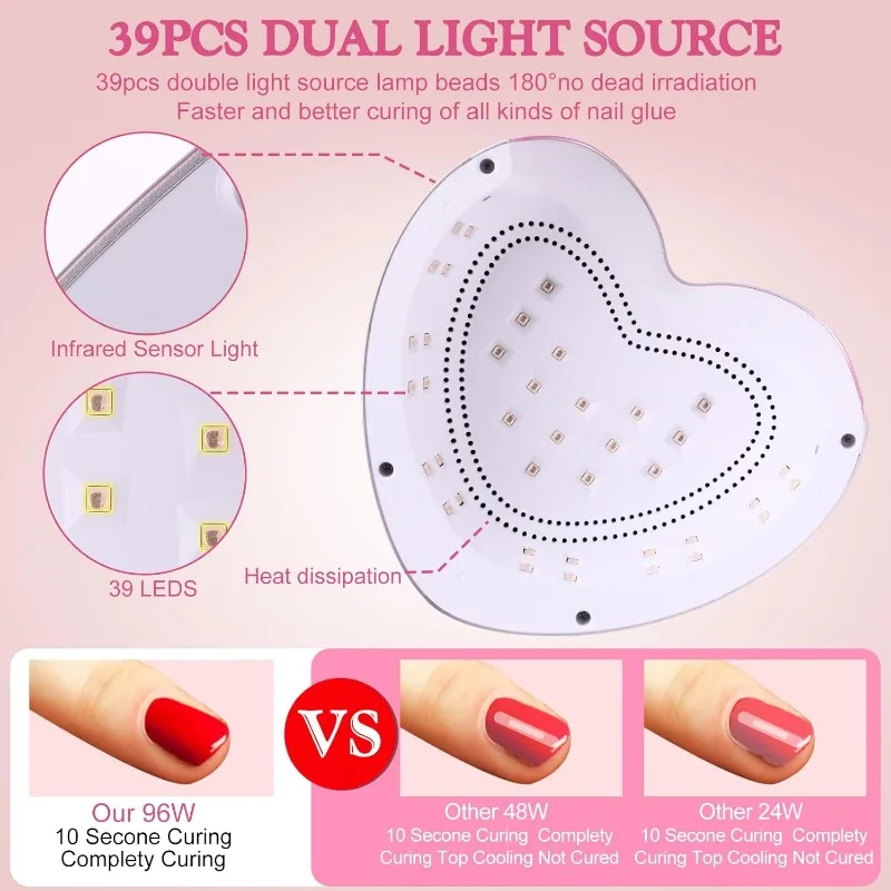 Lámpara de uñas LED UV de 96W para esmalte de uñas de Gel, lámparas de curado UV con forma de corazón, secador de uñas con Sensor automático para herramientas de arte de salón de uñas para el hogar