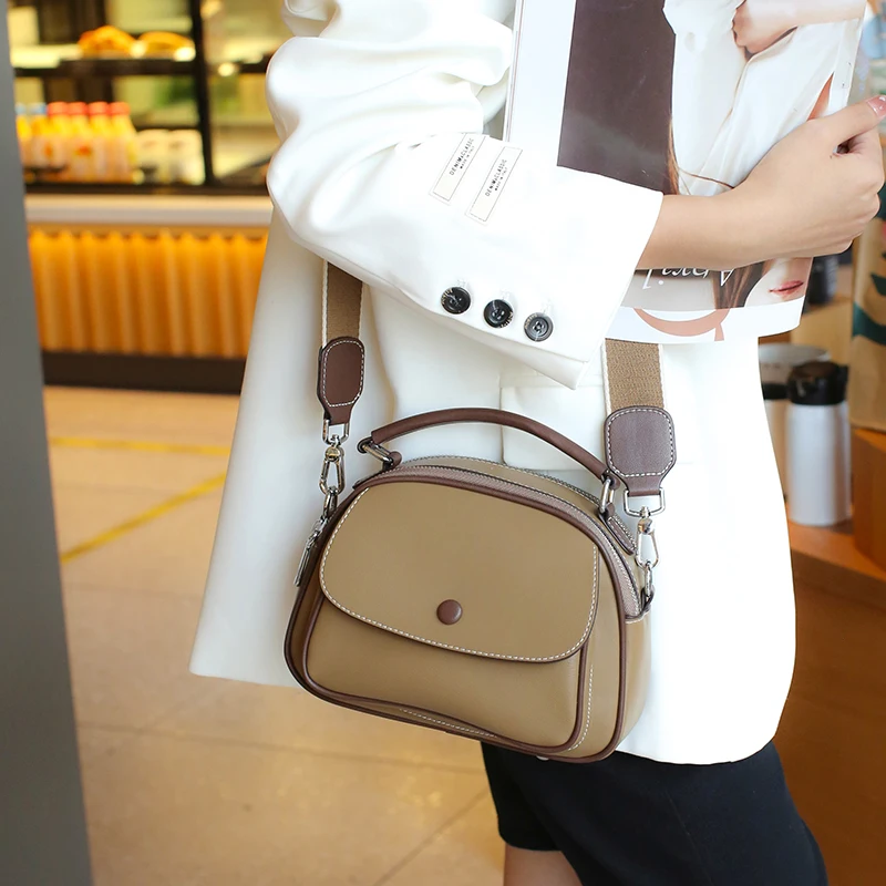 Genuine Leather Women\'s Bags 2023 New Trend Fashion Senior Texture Niche Handbag Single Shoulder Crossbody Pack Small Round Bag