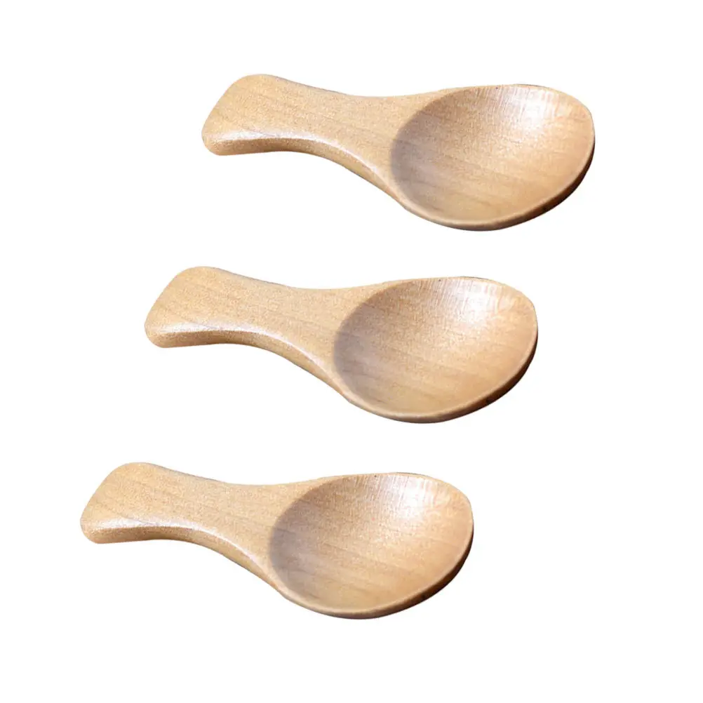 3Pcs Wooden Salt Spoon Natural Wood Mini Scoop Short Handle for Tea Coffee Sugar Spice Salt Flour Kitchen Accessories Teaware