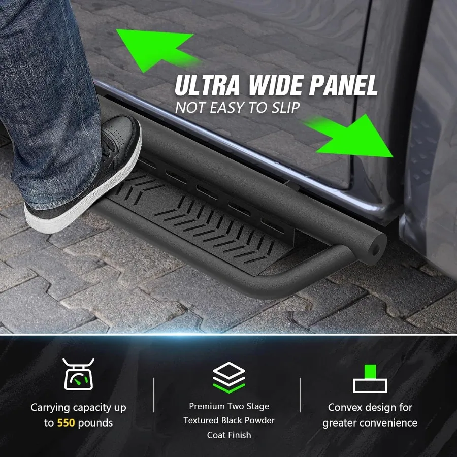 Pasos laterales de acero resistentes para cabina crew Dodge Ram 1500 2019-2025 con nuevo diseño de carrocería estribos atornillados con dos pasos