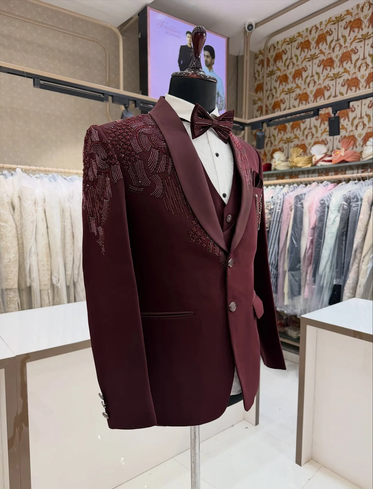 3 Pieces Groom Wedding Tuxedos - đánh giá và giá Men Formal Wear Red