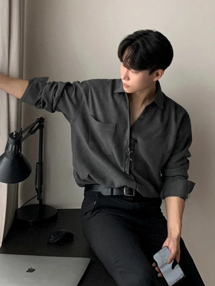 Casual Long Sleeve Shirt Men's Spring Autumn New Korean Loose High-End Feel Business Iron-Free Shirt Daily Wear Pure Color