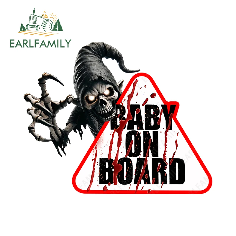 

Earlfamily Baby On Board Scary Car Truck Decal Bumper Window Cool Skull Witch Vinyl Material Car Sticker Original Trunk Decor